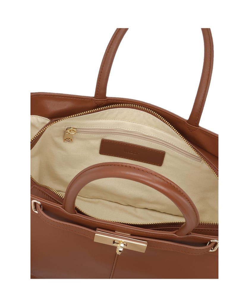 Kazar-Handtasche-aus-braunem-Leder,-erweiterbar-camel