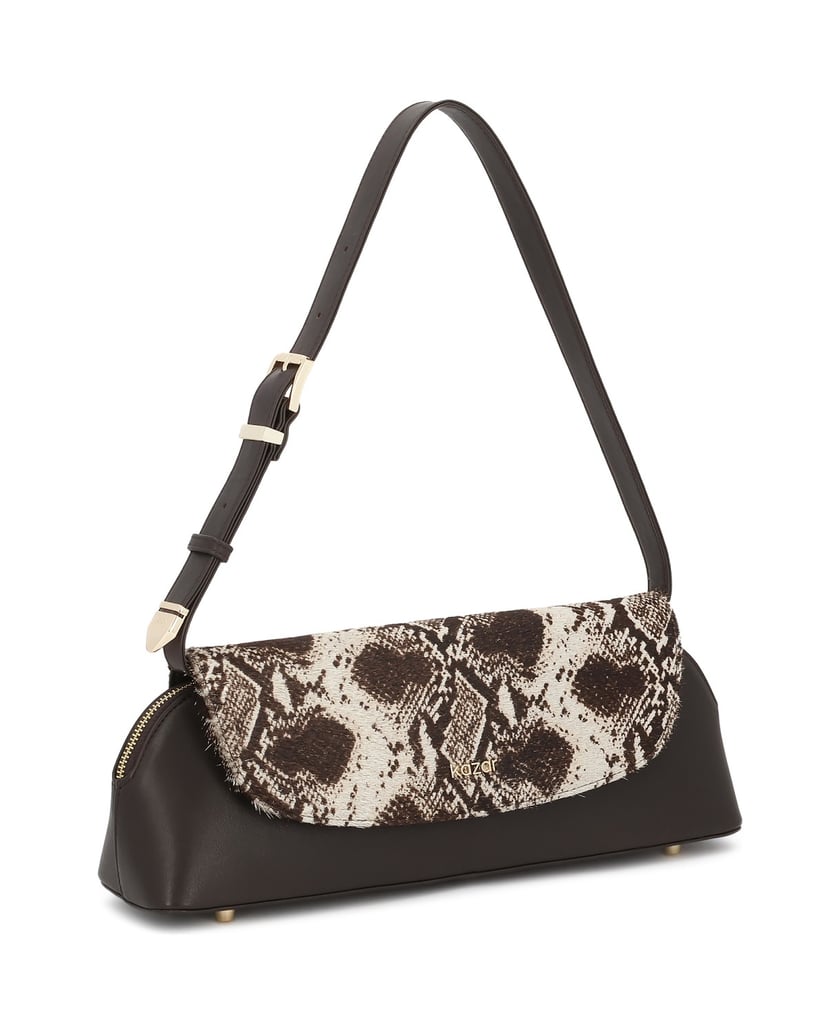 Kazar-Tasche-mit-länglicher-Klappe-und-Naturhaar-dunkelbraun
