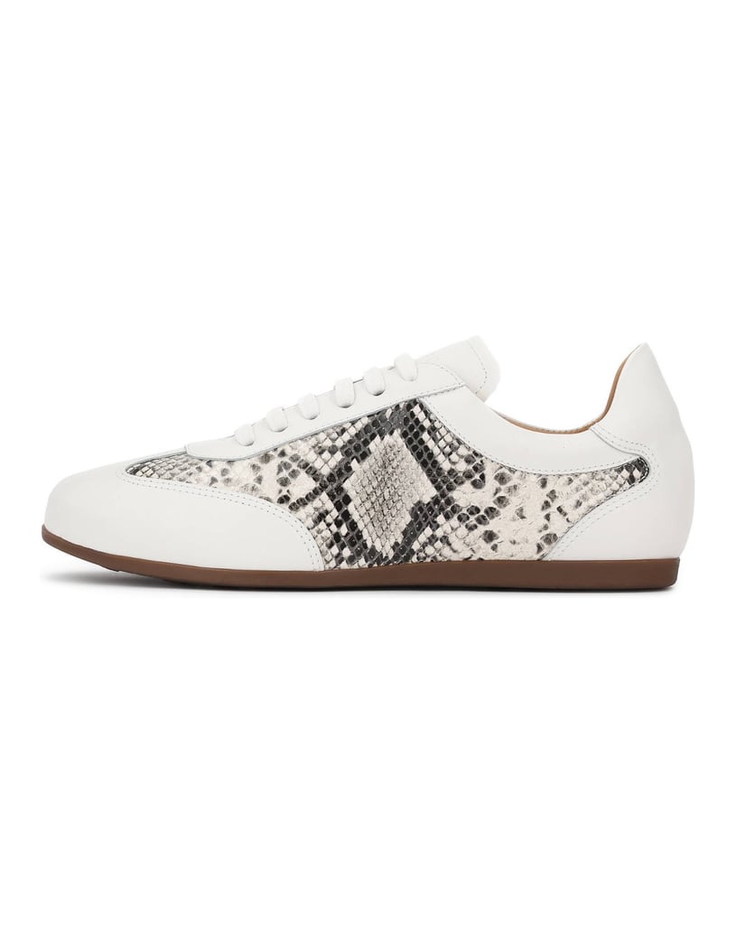 Kazar-Sneakers-aus-Leder-mit-Schlangenledereinsätzen-weiss