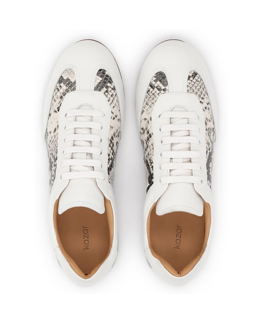 Kazar-Sneakers-aus-Leder-mit-Schlangenledereinsätzen-weiss