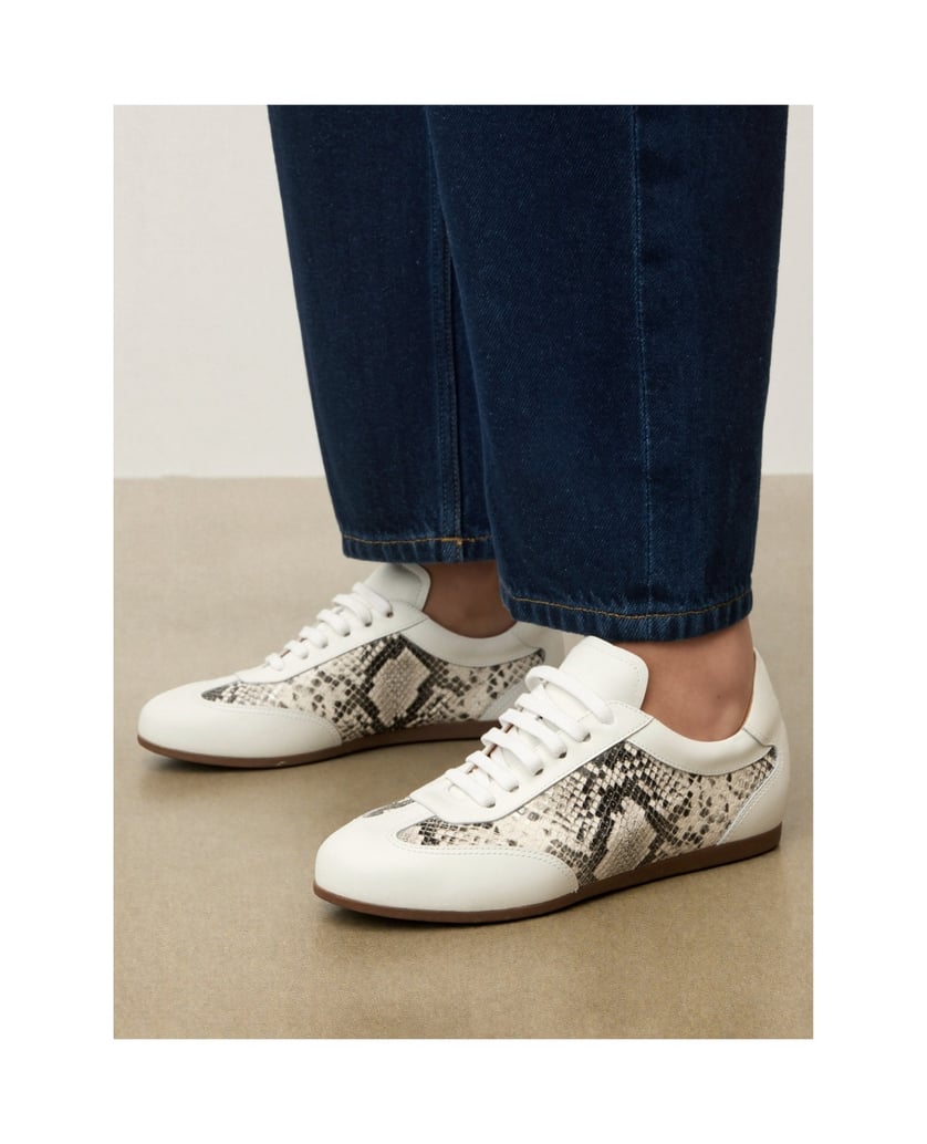 Kazar-Sneakers-aus-Leder-mit-Schlangenledereinsätzen-weiss