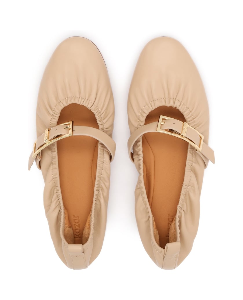 Kazar-Weiche-Lederballerinas-mit-dekorativem-Riemen-beige