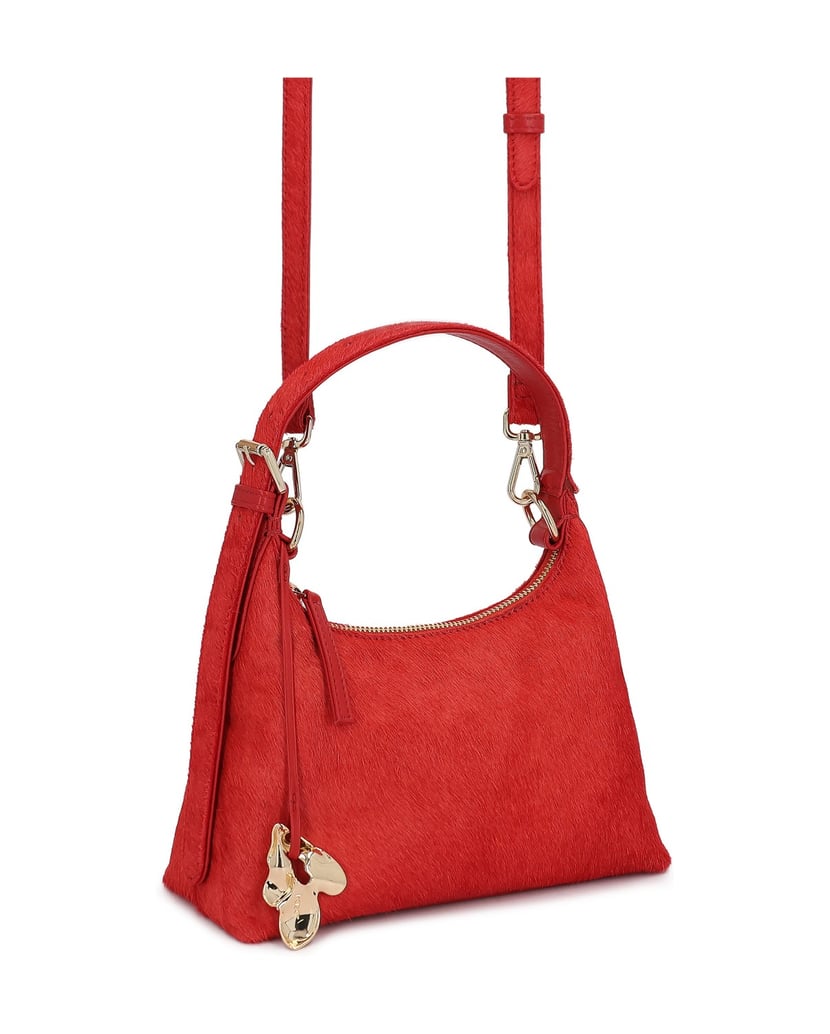 Kazar-Rote-Tasche-mit-Borsten-und-blattförmigem-Schlüsselring-rot