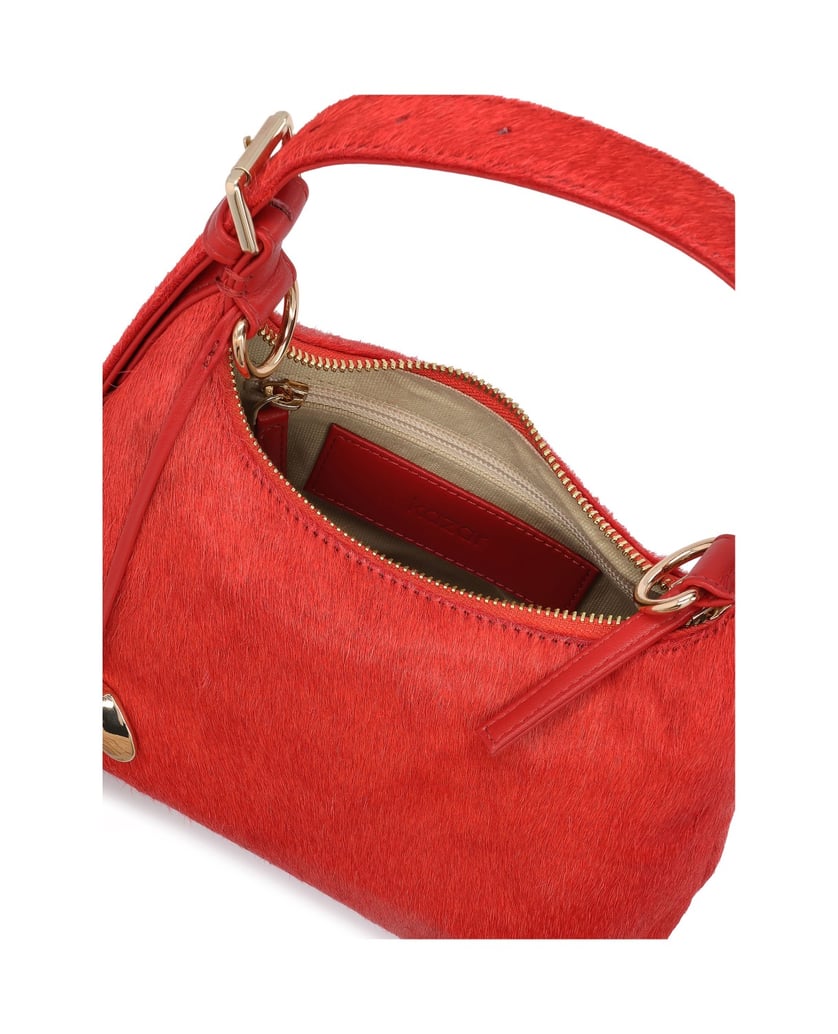 Kazar-Rote-Tasche-mit-Borsten-und-blattförmigem-Schlüsselring-rot