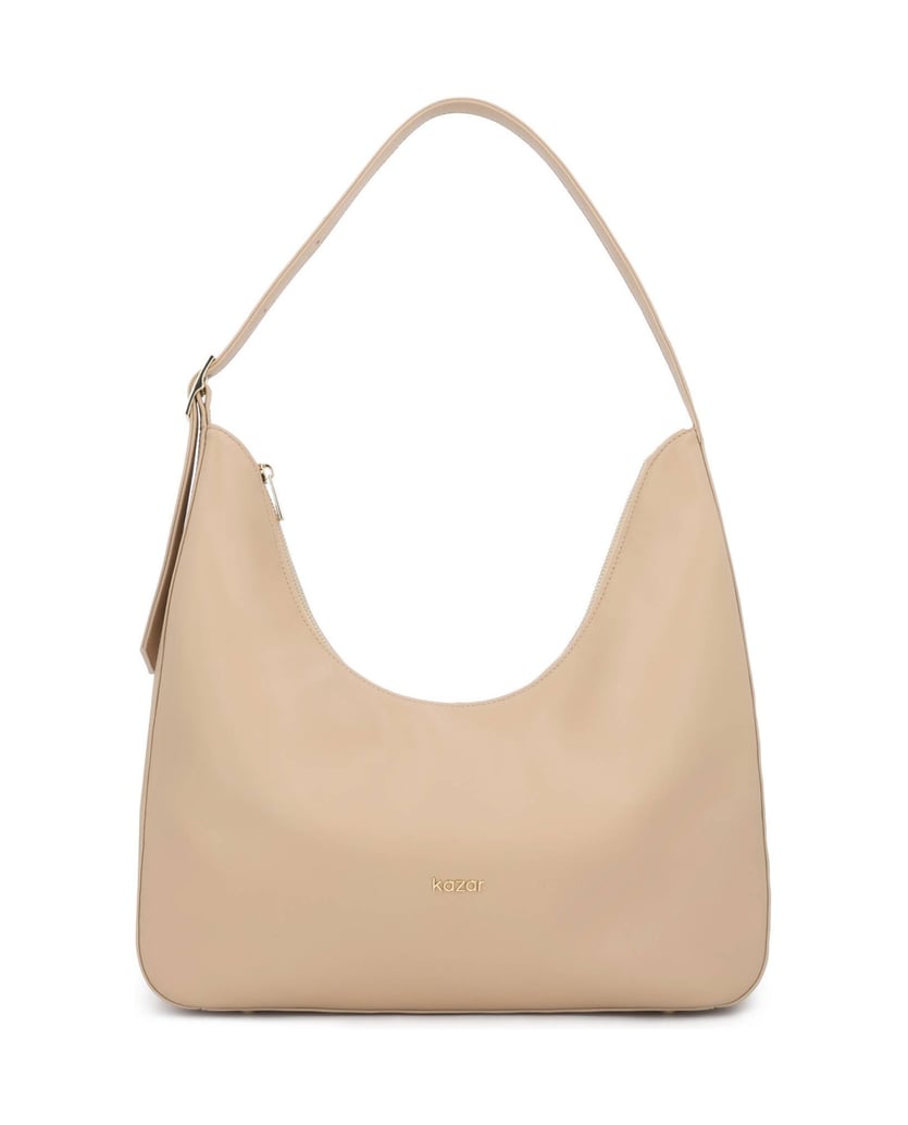 Kazar-Beigefarbene-Lederhandtasche-mit-lockerer-Passform-beige