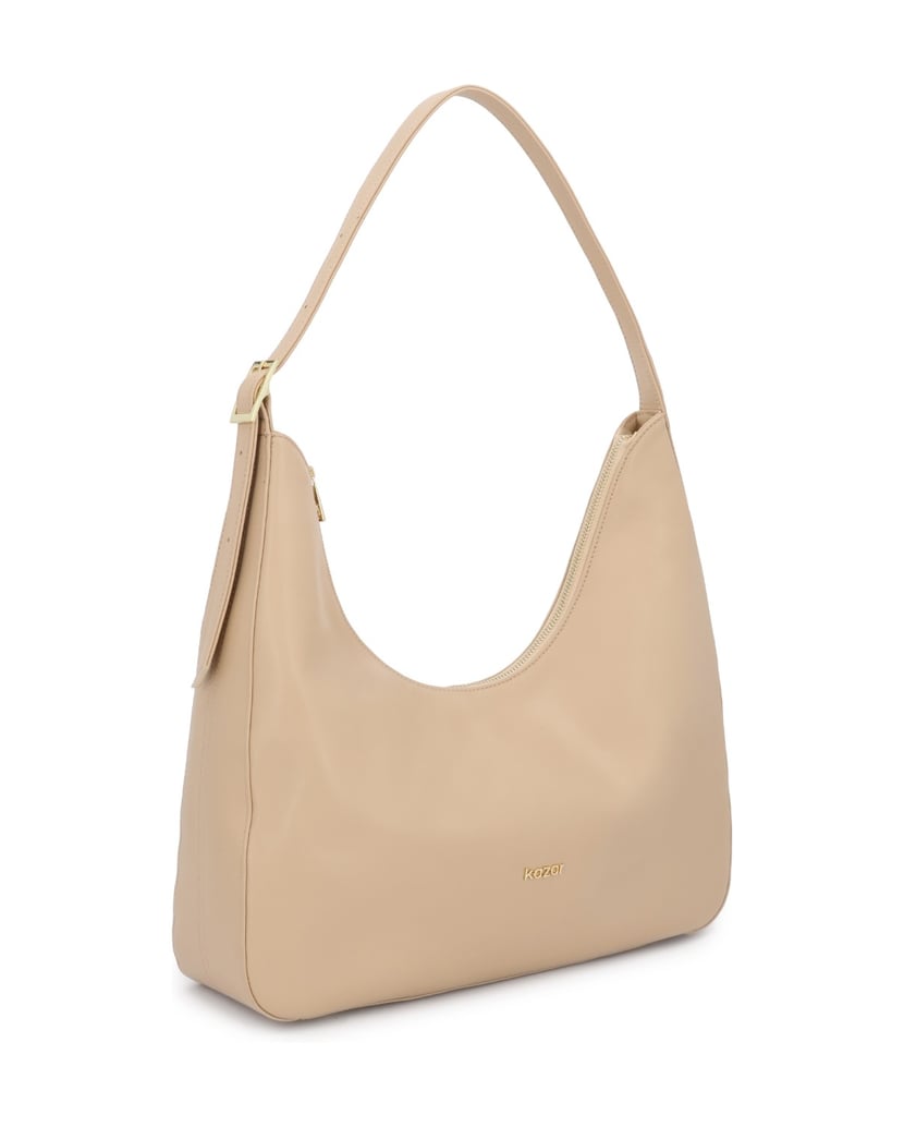 Kazar-Beigefarbene-Lederhandtasche-mit-lockerer-Passform-beige