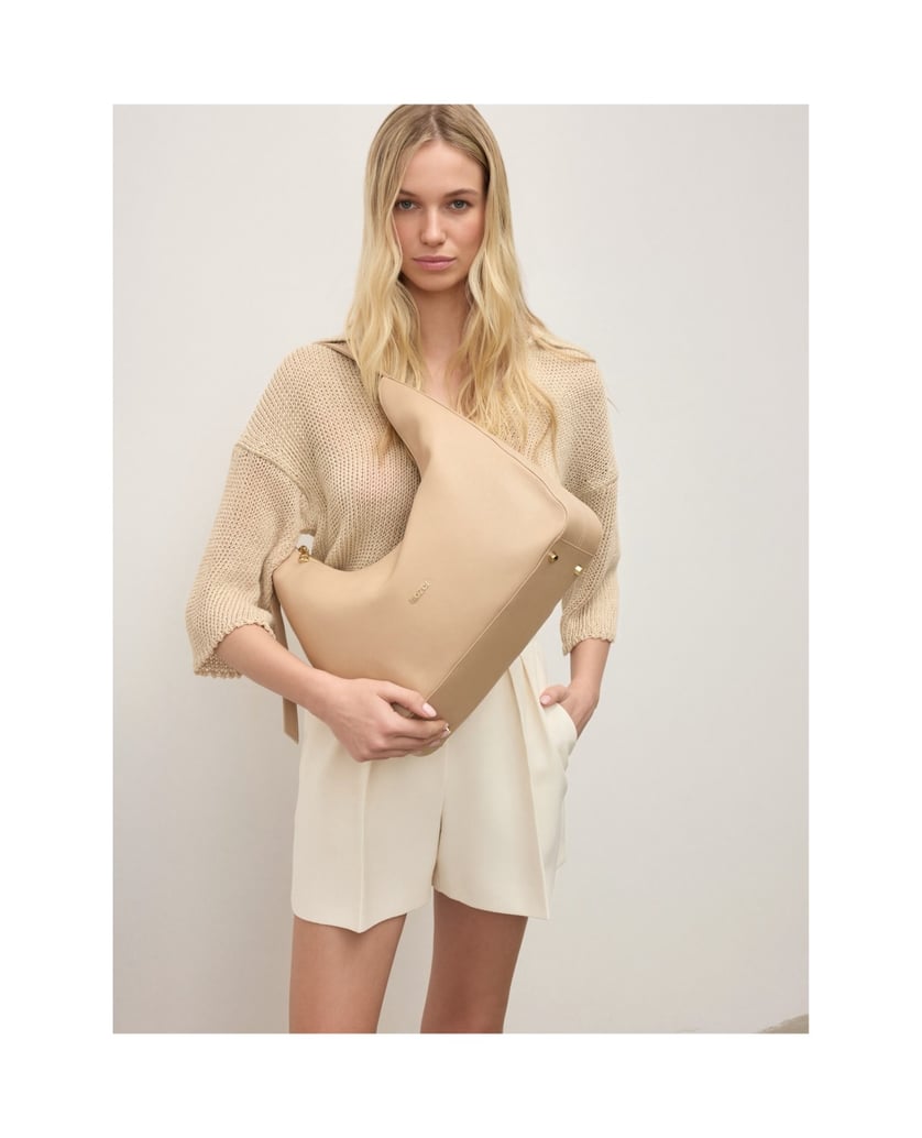 Kazar-Beigefarbene-Lederhandtasche-mit-lockerer-Passform-beige