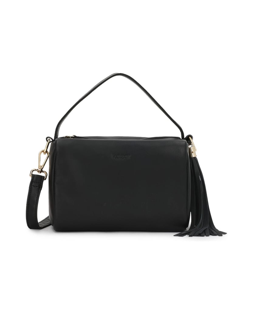 Kazar-Schwarze-Lederhandtasche-mit-Schlüsselanhänger-mit-einer-Kupplung-schwarz