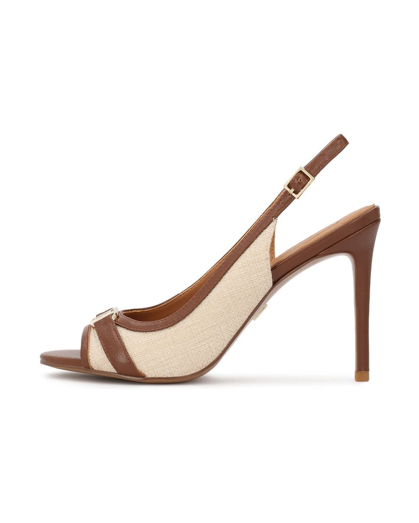 Kazar-Sandalen-aus-beigem-Stoff-und-braunem-Leder-beige