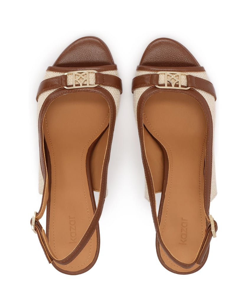 Kazar-Sandalen-aus-beigem-Stoff-und-braunem-Leder-beige