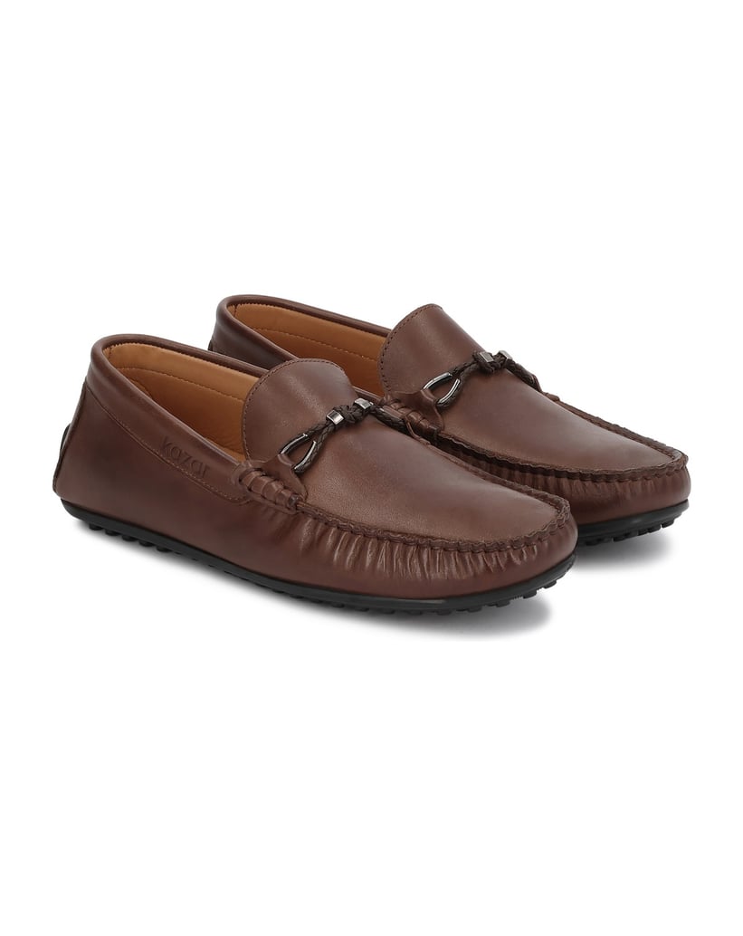 Kazar-Braune-Mokassins-aus-Leder-mit-eleganter-Reitschnalle-braun