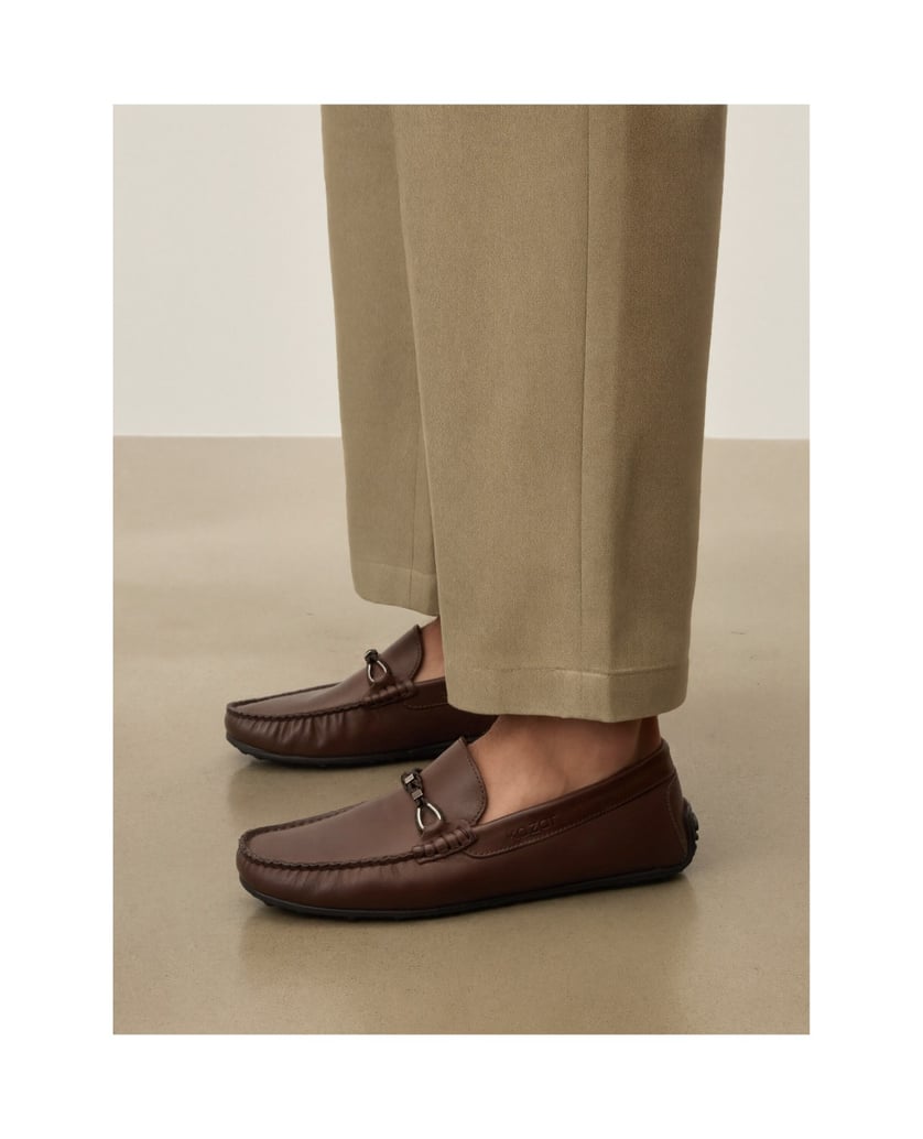 Kazar-Braune-Mokassins-aus-Leder-mit-eleganter-Reitschnalle-braun