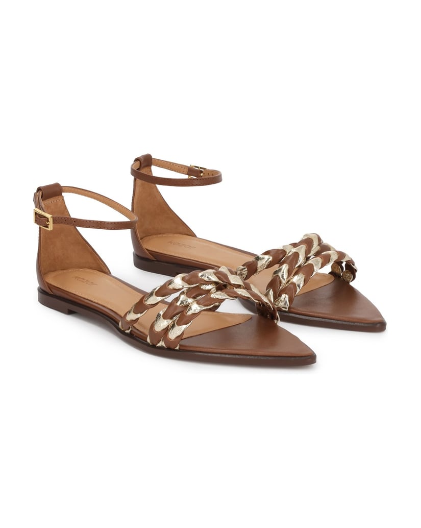 Kazar-Flache-braune-und-goldene-Sandalen-mit-spitzen-Zehen-braun