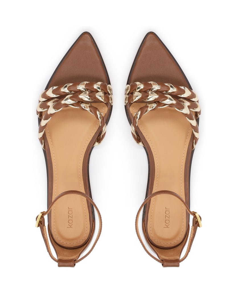 Kazar-Flache-braune-und-goldene-Sandalen-mit-spitzen-Zehen-braun