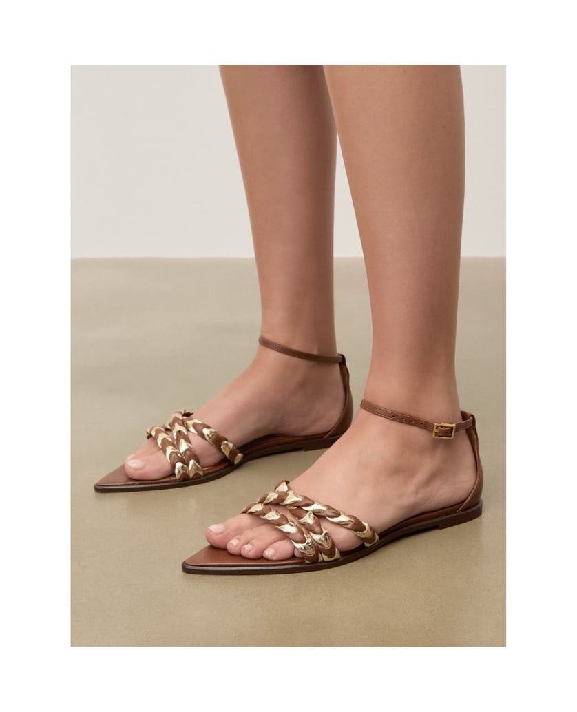 Kazar-Flache-braune-und-goldene-Sandalen-mit-spitzen-Zehen-braun