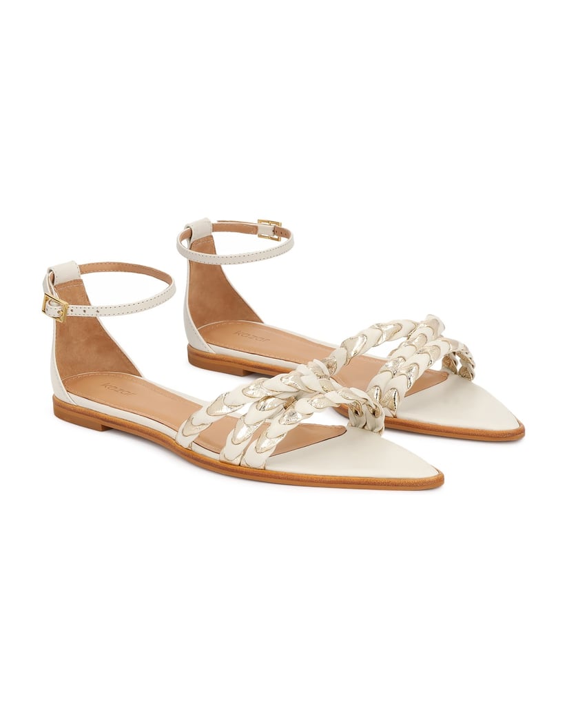 Kazar-Weiße-flache-Sandalen-mit-Riemen-um-den-Knöchel-weiss