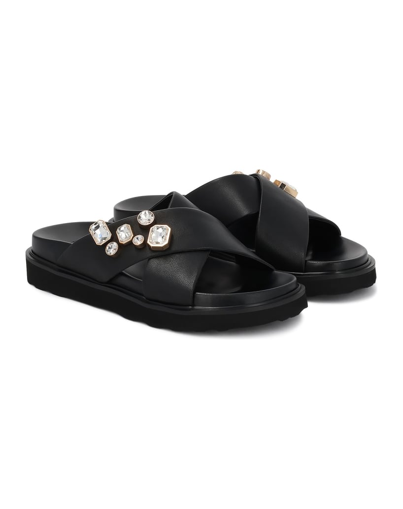 Kazar-Schwarze-Leder-Flip-Flops-mit-Schmuckverzierungen-schwarz