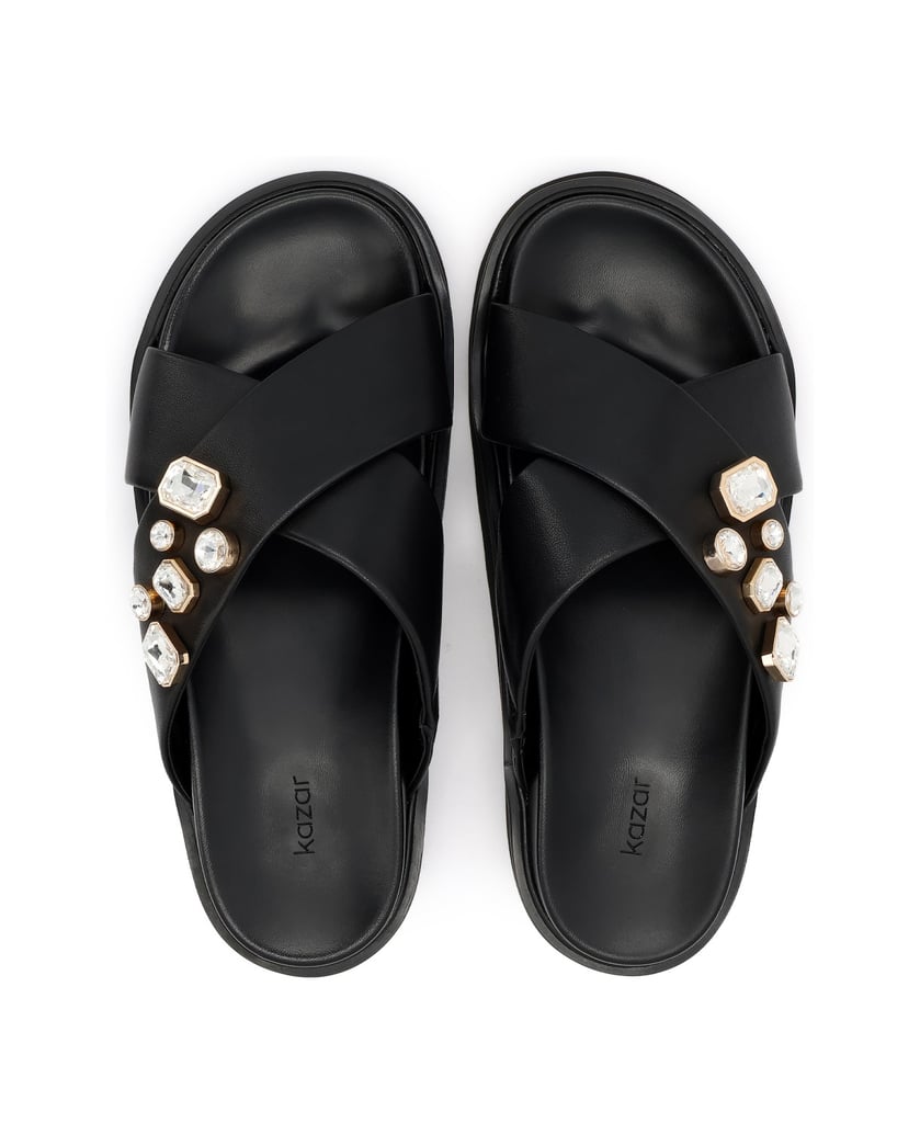 Kazar-Schwarze-Leder-Flip-Flops-mit-Schmuckverzierungen-schwarz