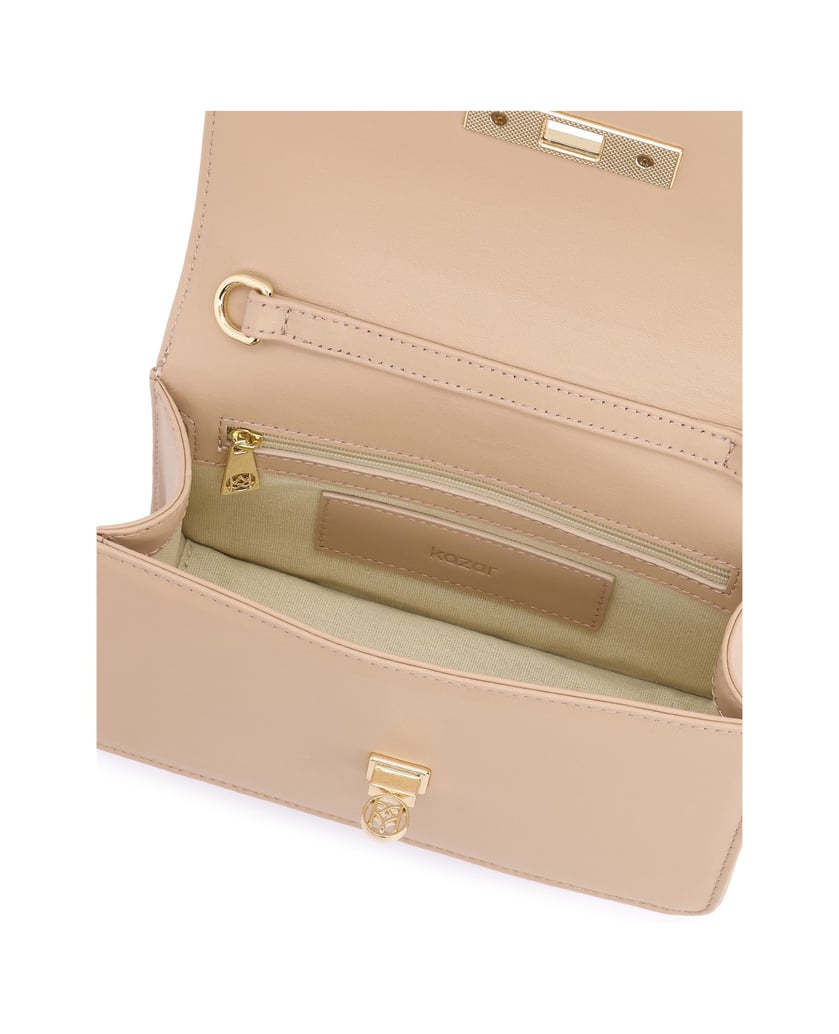 Kazar-Beigefarbene-Naturlederhandtasche-mit-goldener-Kette-beige