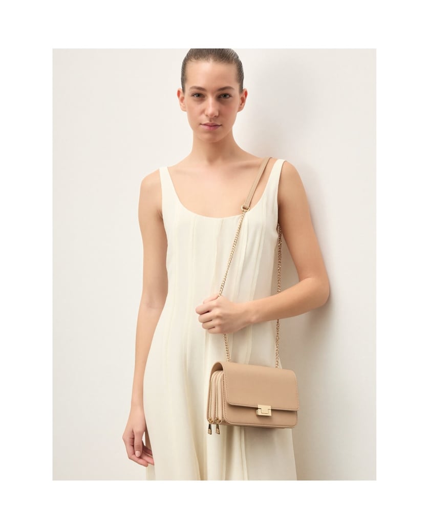 Kazar-Elegante-Leder-Kettenhandtasche-beige