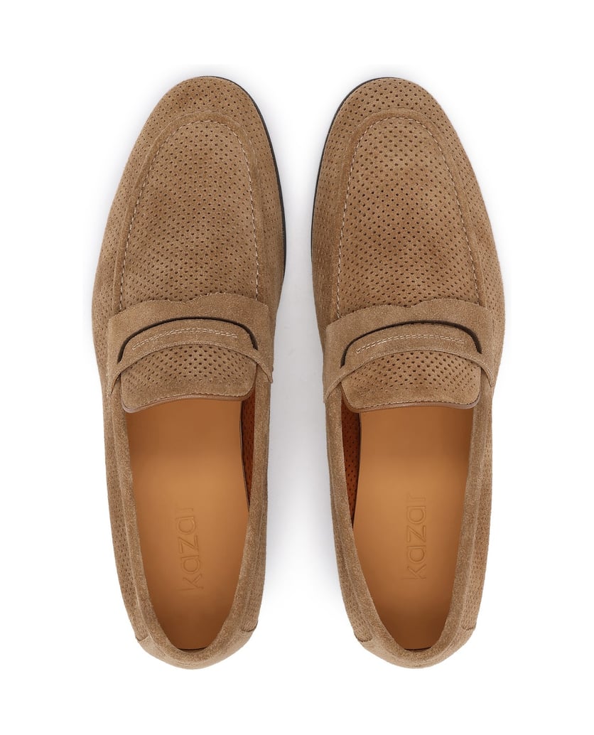 Kazar-Beigefarbene-Slipper-aus-Wildleder-mit-perforiertem-Schaft-beige