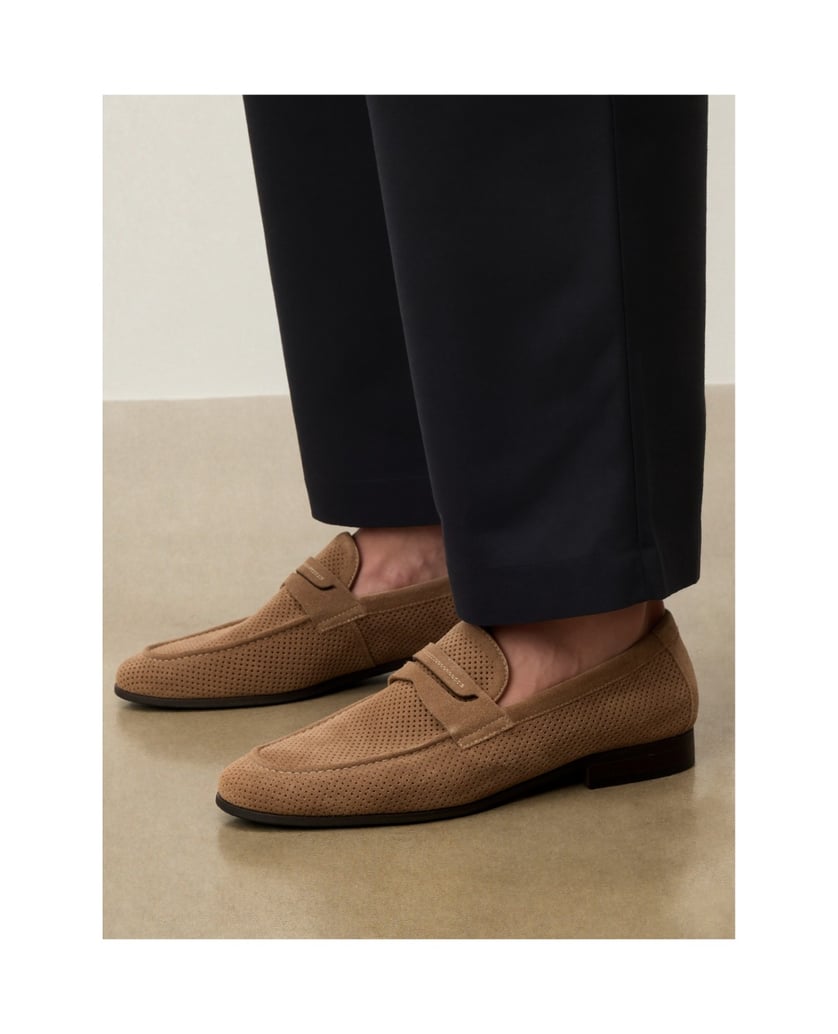 Kazar-Beigefarbene-Slipper-aus-Wildleder-mit-perforiertem-Schaft-beige