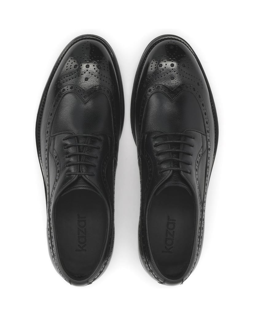 Kazar-Schwarze-Derby-Halbschuhe-aus-Leder-mit-durchbrochener-Verzierung-Brogues-schwarz