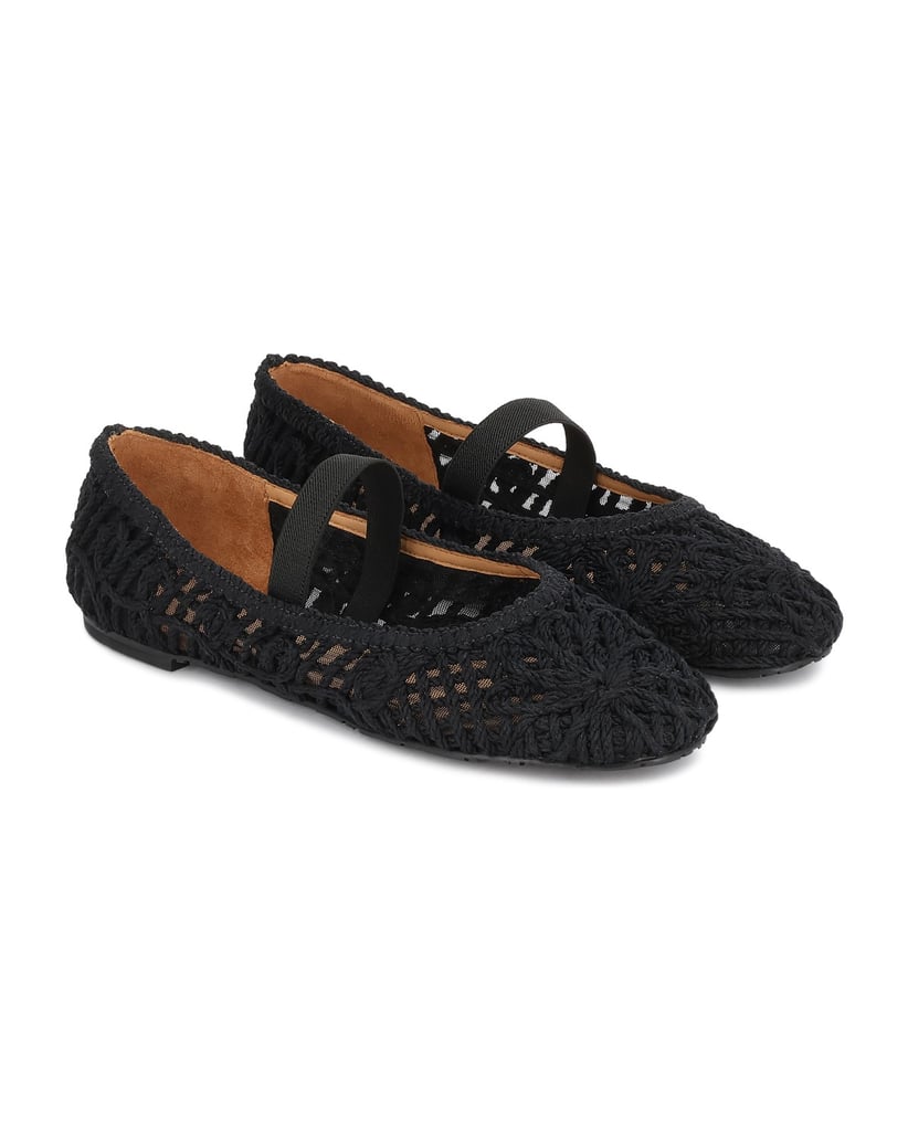 Kazar-Flache-Pumps-in-floralem-Muster-mit-Kordel-schwarz