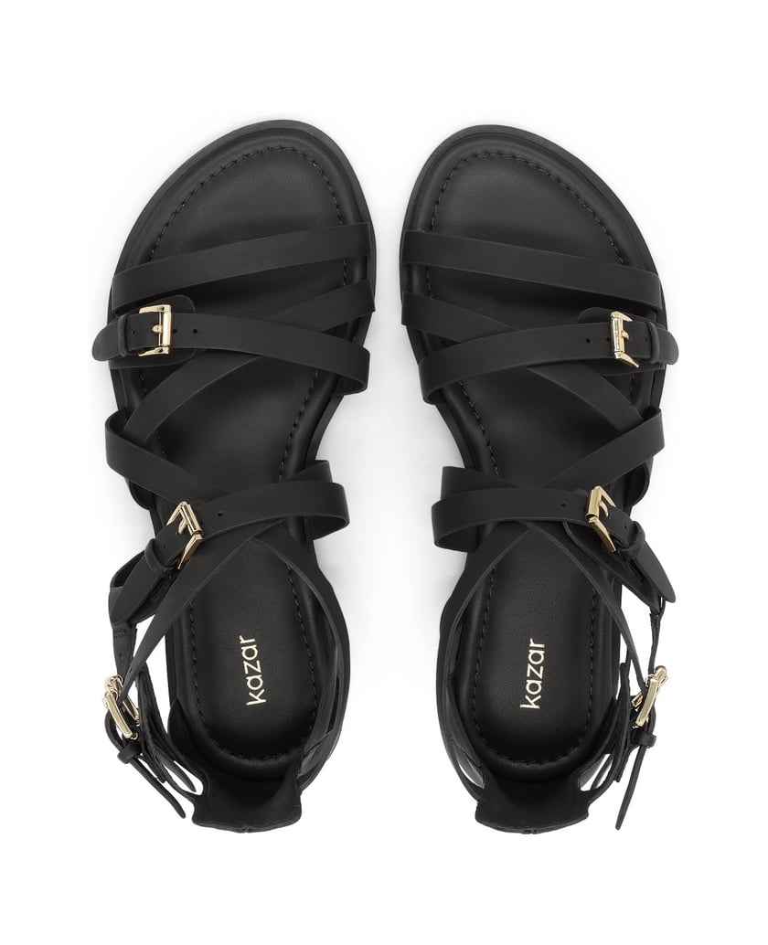 Kazar-Schwarze-Sandalen-mit-Riemen,-die-sich-um-den-Fuß-wickeln-schwarz