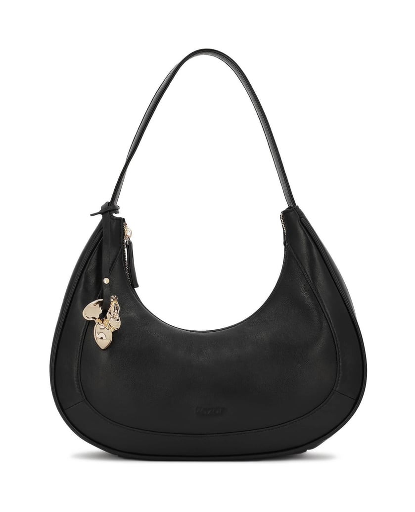 Kazar-Schwarze,-halbmondförmige-Handtasche-mit-dekorativem-Schlüsselring-schwarz
