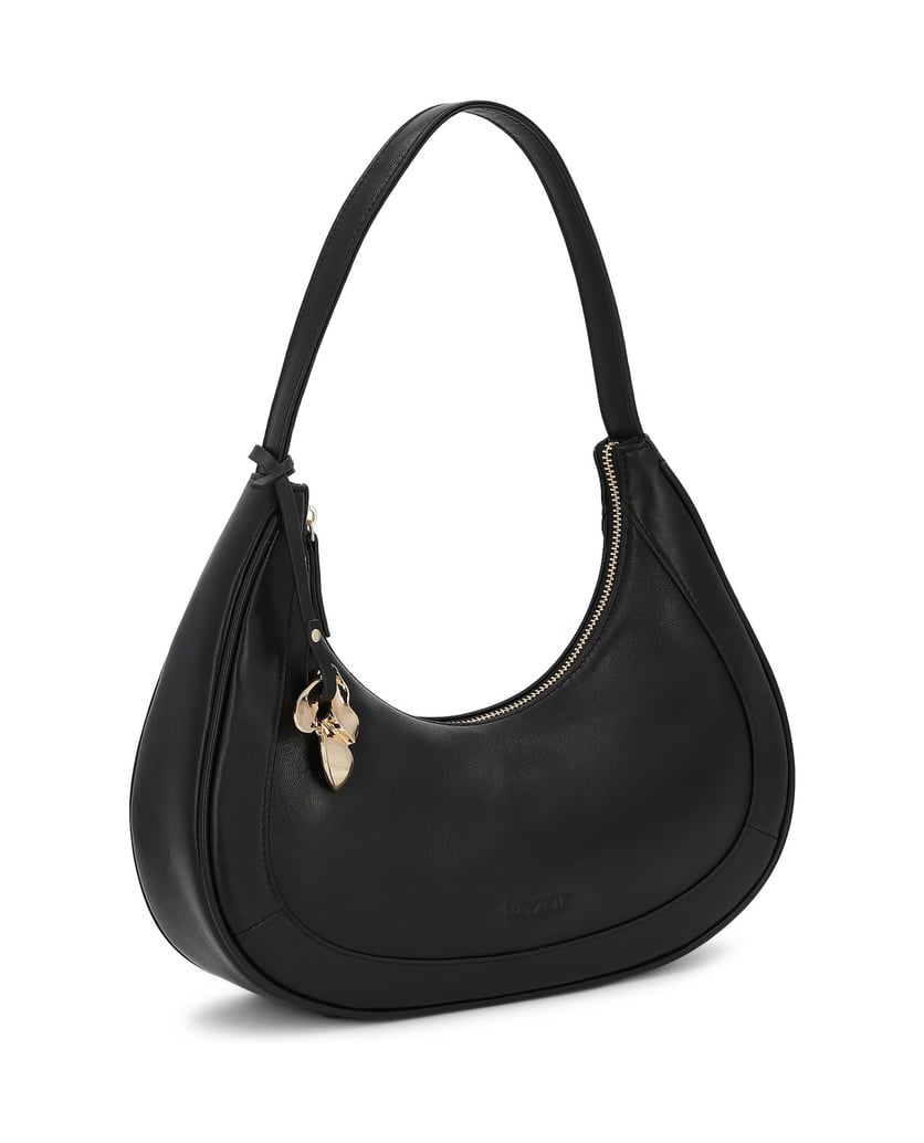Kazar-Schwarze,-halbmondförmige-Handtasche-mit-dekorativem-Schlüsselring-schwarz