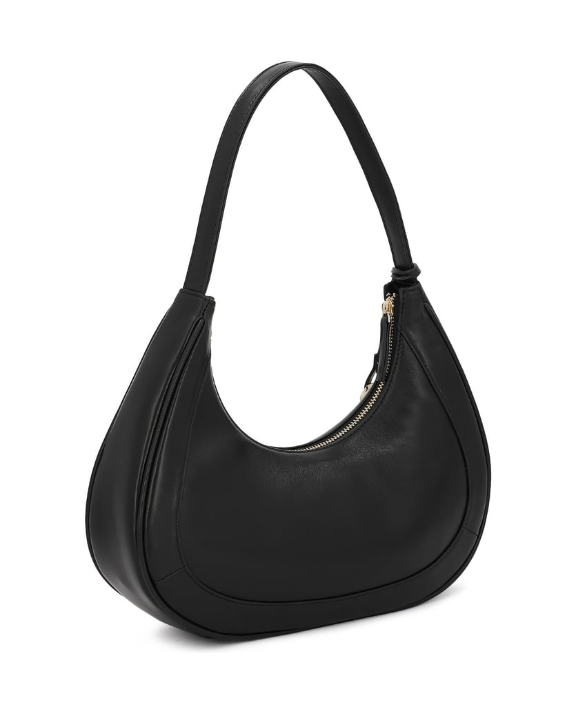 Kazar-Schwarze,-halbmondförmige-Handtasche-mit-dekorativem-Schlüsselring-schwarz