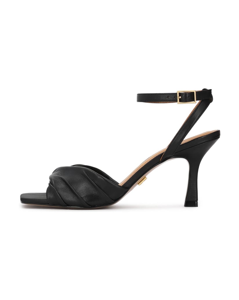 Kazar-Stiletto-Sandalen-aus-schwarzem-Leder-in-Schwarz-mit-umgeschlagenen-Gürteln-schwarz
