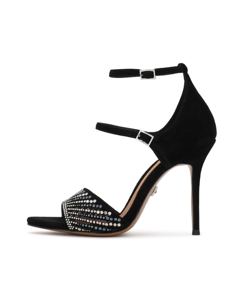 Kazar-Schwarze-Sandalen-aus-Wildleder-mit-Stilettoabsatz,-transparenten-Gürteln-und-Strasssteinen-schwarz