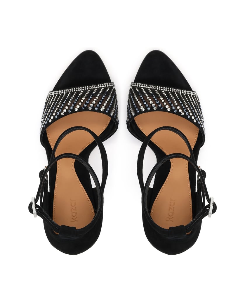 Kazar-Schwarze-Sandalen-aus-Wildleder-mit-Stilettoabsatz,-transparenten-Gürteln-und-Strasssteinen-schwarz