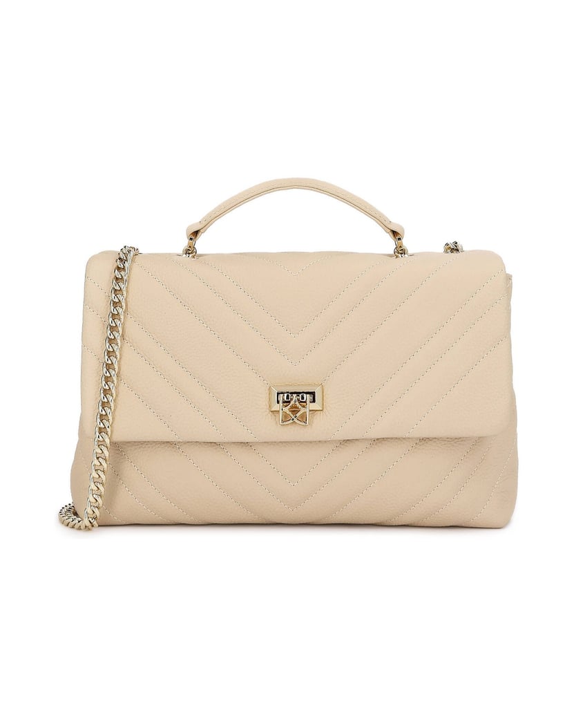 Kazar-Tasche-aus-Leder-mit-Gesteppt-und-Kette-beige