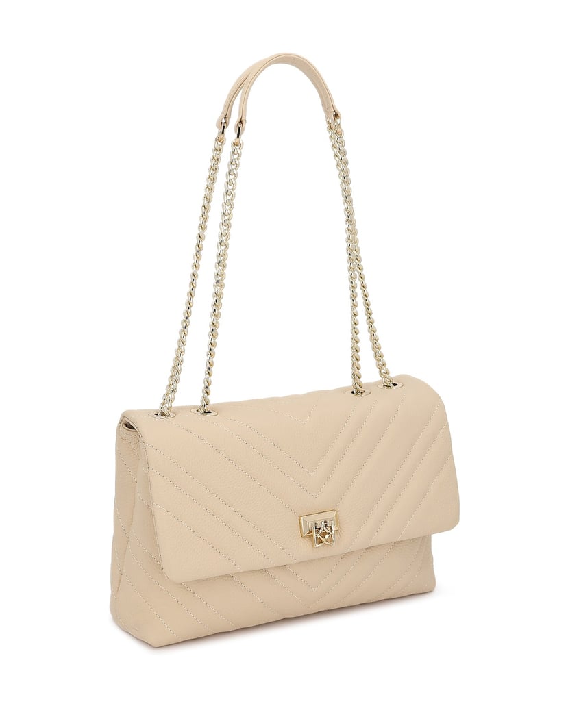 Kazar-Tasche-aus-Leder-mit-Gesteppt-und-Kette-beige