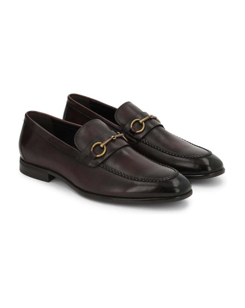 Kazar-Braune-Loafers-für-Herren-mit-Schaft-aus-Leder-und-Metall-Verzierungen-braun