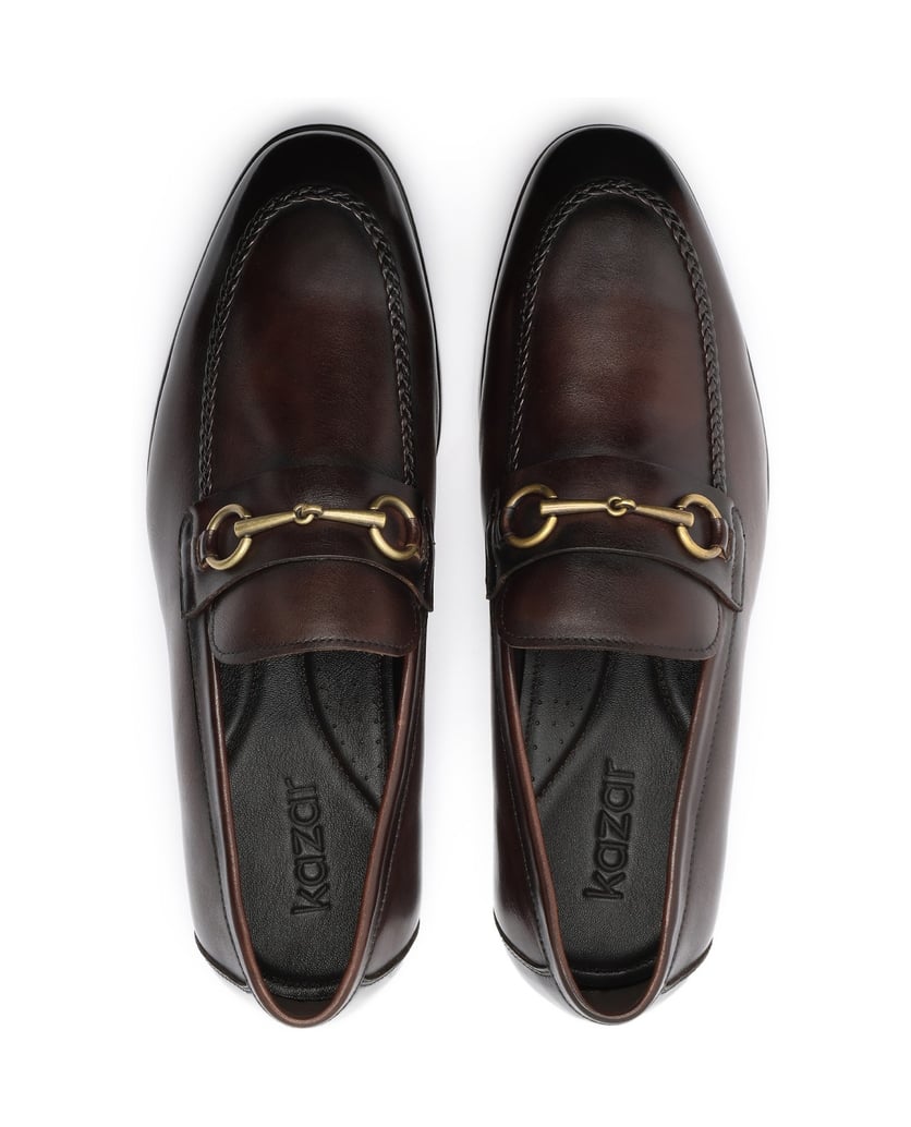 Kazar-Braune-Loafers-für-Herren-mit-Schaft-aus-Leder-und-Metall-Verzierungen-braun