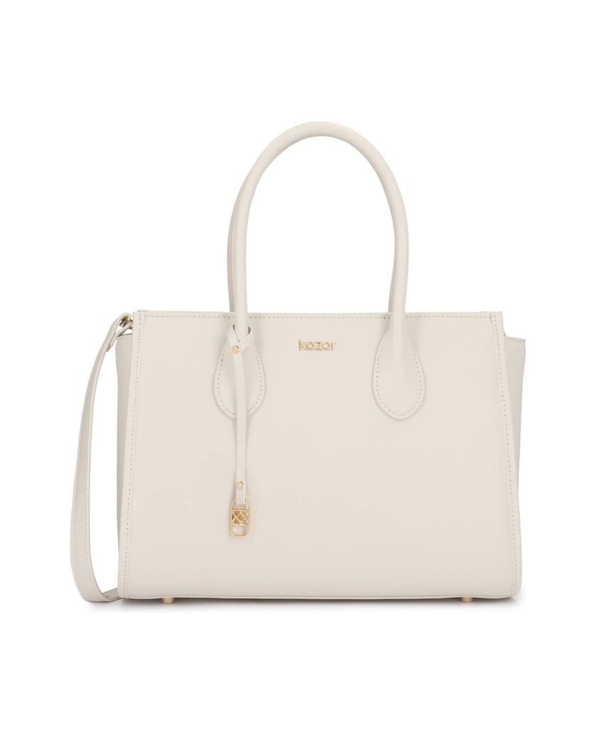 Kazar-Elegante-Tasche-aus-Leder-in-einem-gebrochenen-Weißton-mit-doppelten-Gürteln-weiss