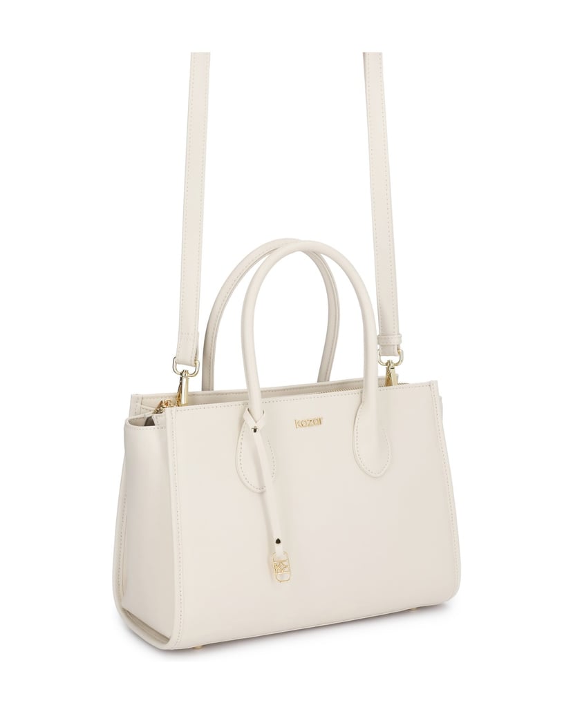 Kazar-Elegante-Tasche-aus-Leder-in-einem-gebrochenen-Weißton-mit-doppelten-Gürteln-weiss