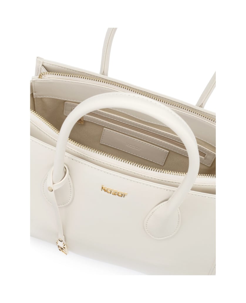 Kazar-Elegante-Tasche-aus-Leder-in-einem-gebrochenen-Weißton-mit-doppelten-Gürteln-weiss