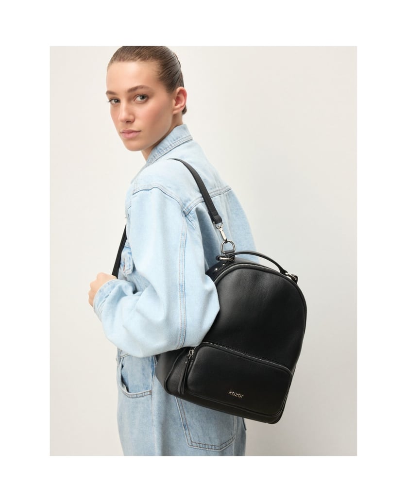 Kazar-Urbaner-Rucksack-aus-Leder-mit-klassischem-Design-schwarz