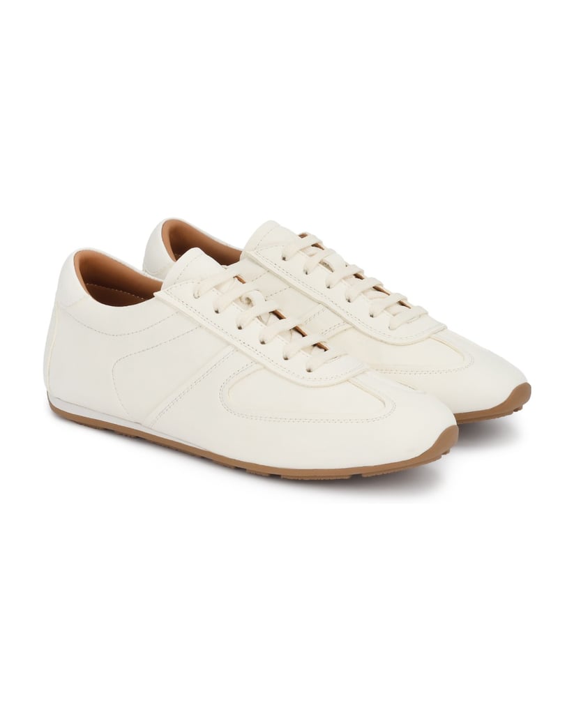 Kazar-Turnschuhe-aus-Leder-mit-brauner-Sohle-weiss
