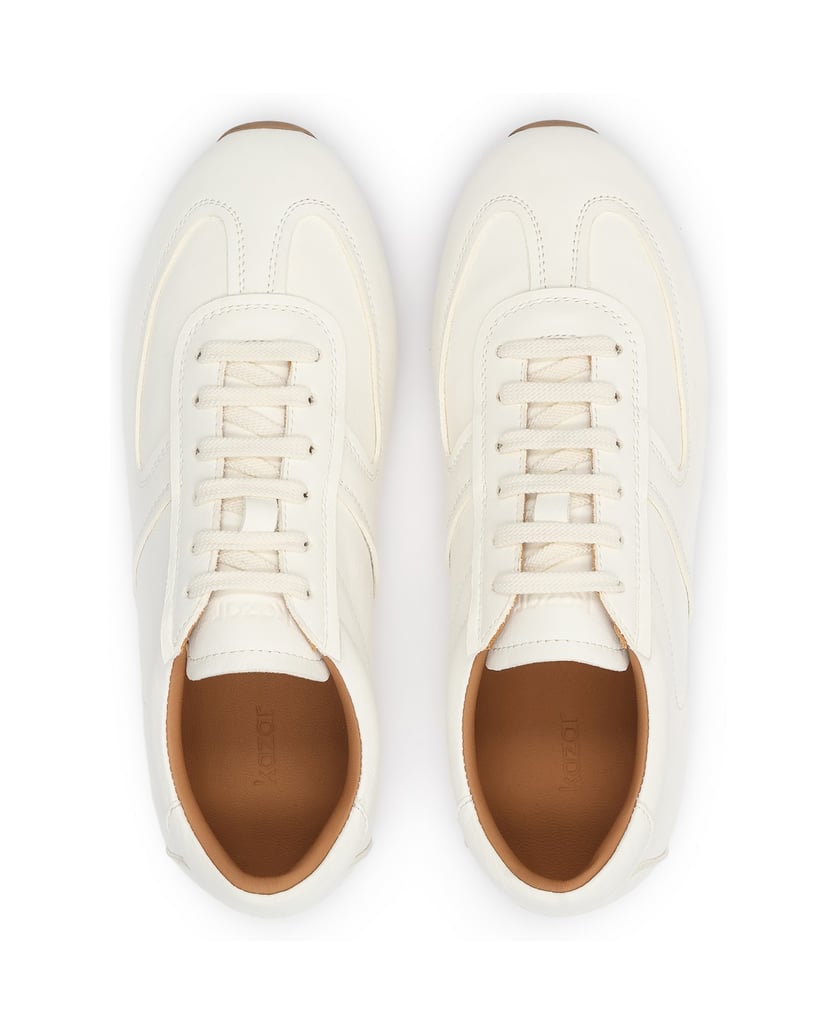 Kazar-Turnschuhe-aus-Leder-mit-brauner-Sohle-weiss
