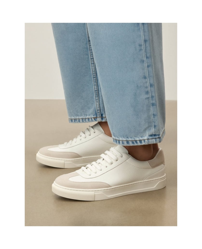 Kazar-Herren-Sneakers-aus-weißem-Leder-mit-grauen-Wildleder-Akzenten-weiss
