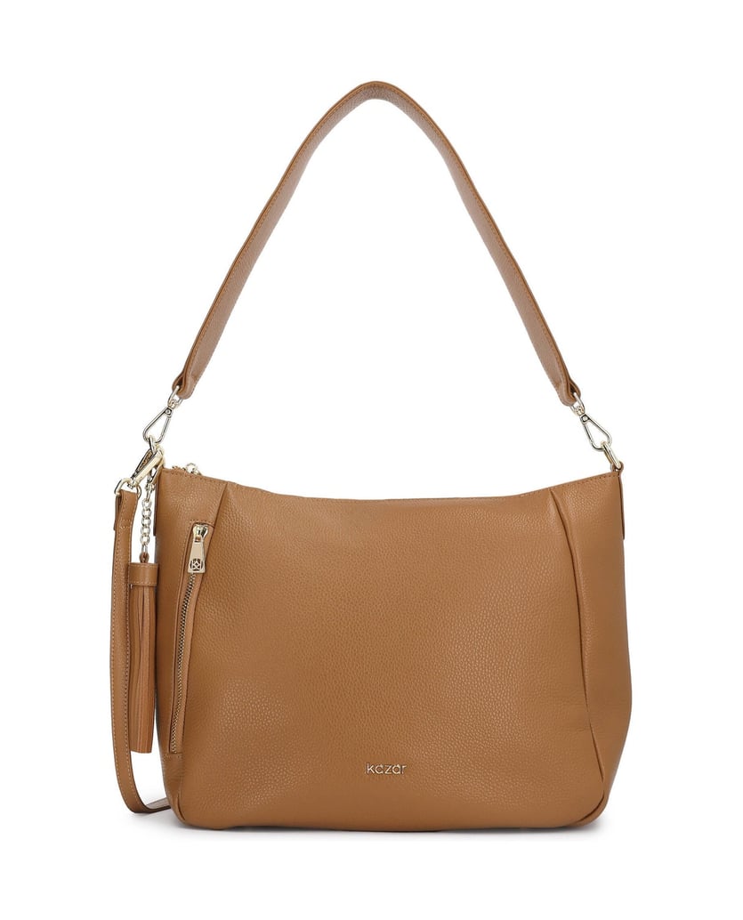Kazar-Hellbraune-Tasche-mit-zwei-Gürteln-camel