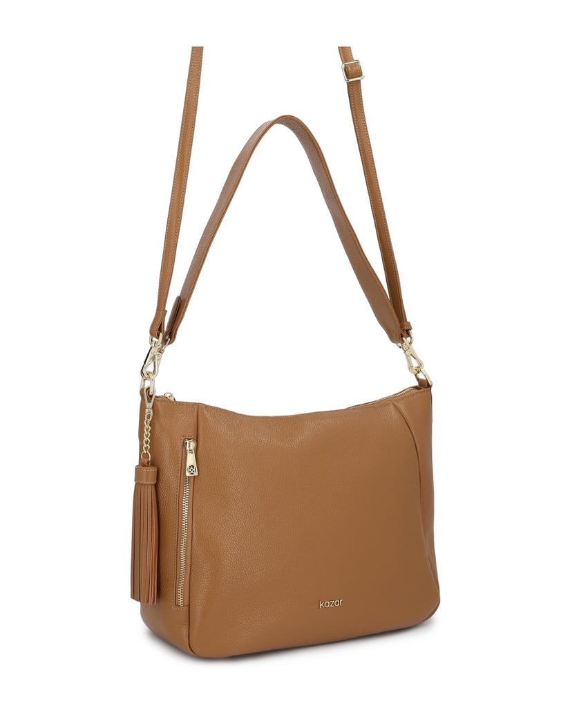 Kazar-Hellbraune-Tasche-mit-zwei-Gürteln-camel
