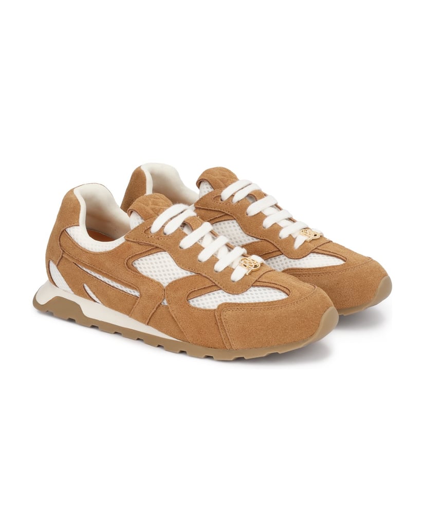 Kazar-Braune-Sneakers-aus-Wildleder-und-weißem-Gewebe-mit-monogrammierten-Schnürsenkeln-braun