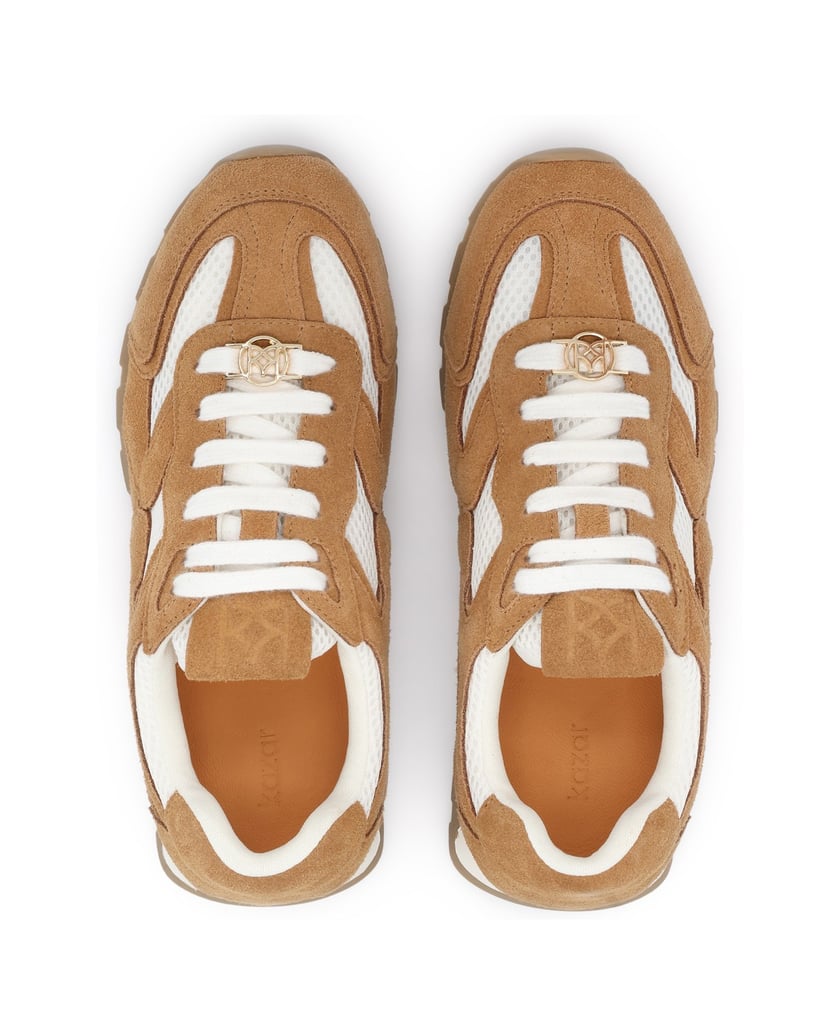 Kazar-Braune-Sneakers-aus-Wildleder-und-weißem-Gewebe-mit-monogrammierten-Schnürsenkeln-braun